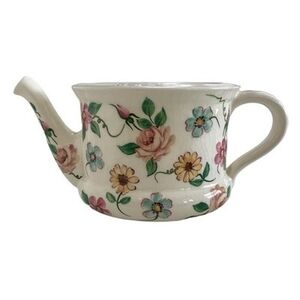 Vintage Porcelain Floral Teapot Wall Hanging Figurine Multicolor Farmhouse Decor